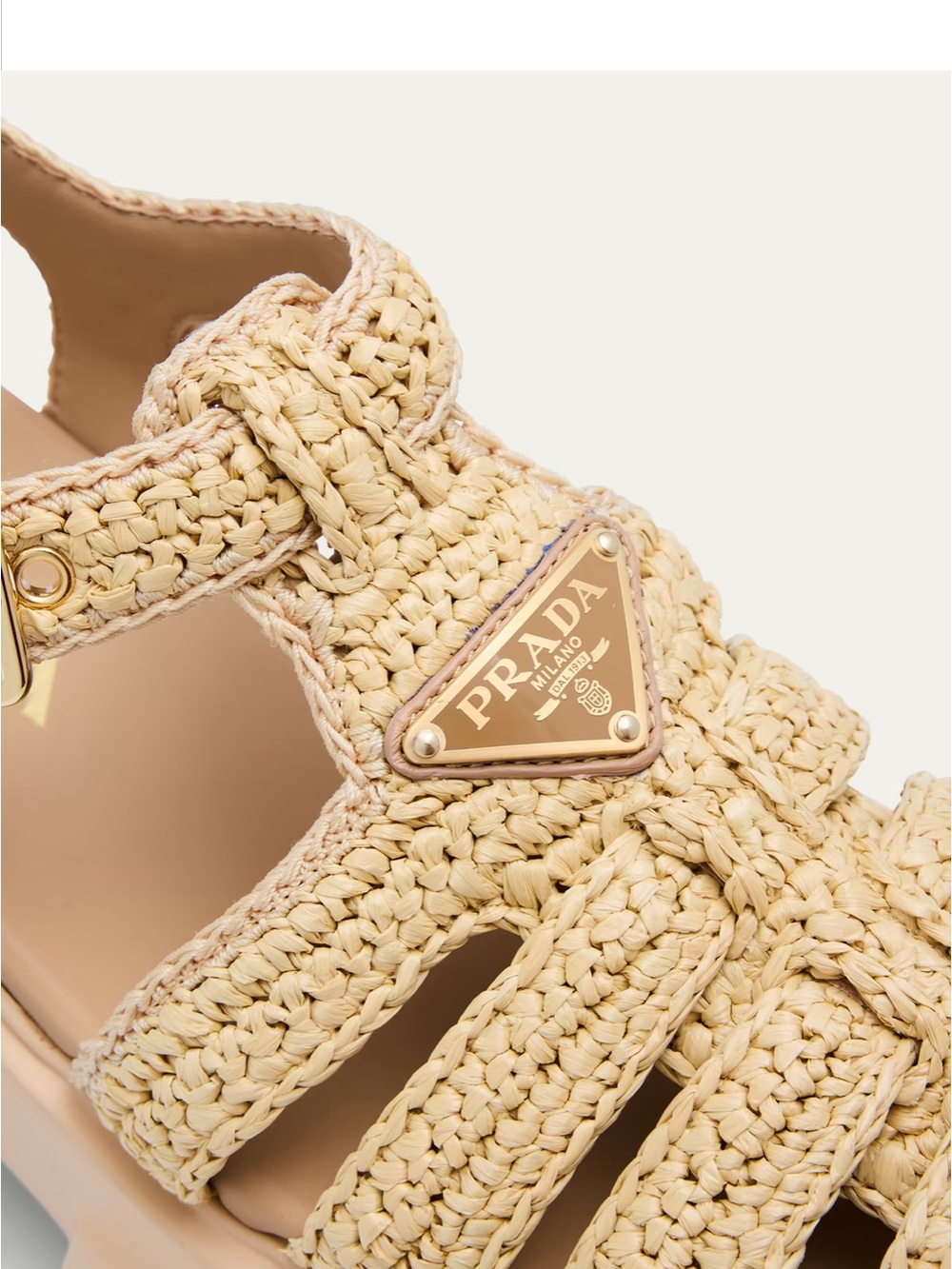 Prada Women’s Cream Woven Fisherman Sandals with Gold Logo - Picture 2 of 6